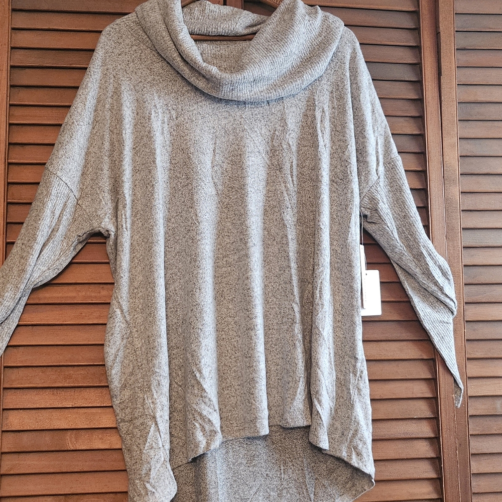 Elegant Heather Gray Cowl Neck Sweater